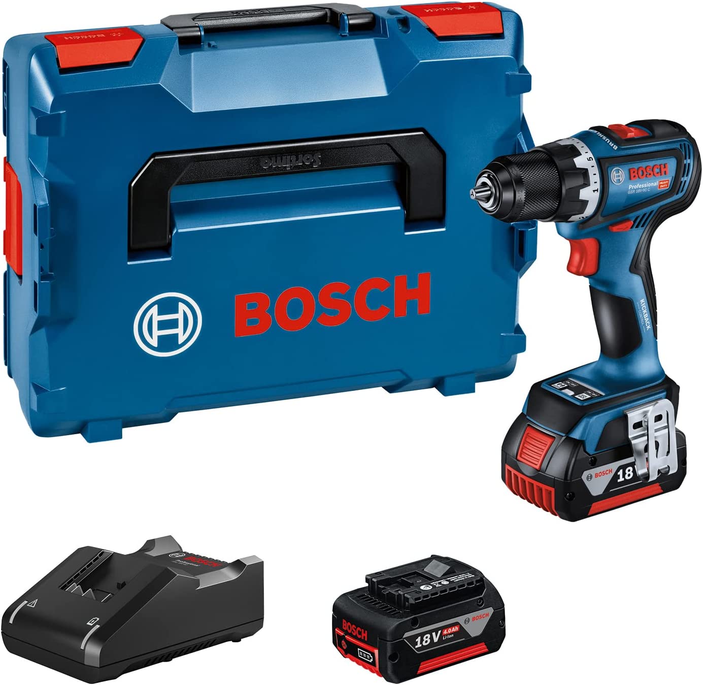 Akumuliatorinis suktuvas-gręžtuvas BOSCH PRO GSR 18V-90 C, 18 V (2x Li-Ion 5.0Ah, L-BOXX)