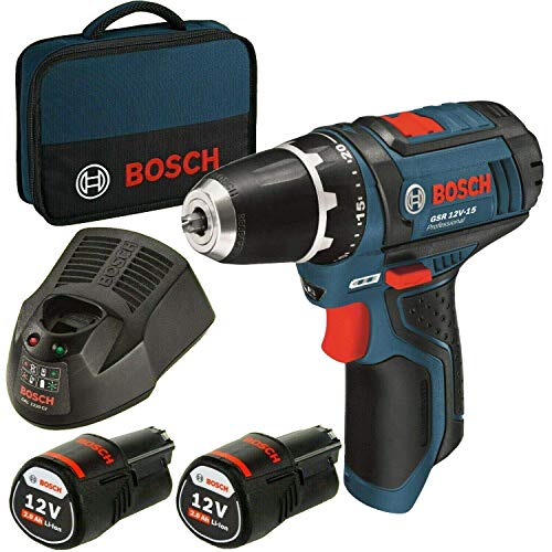 Akumuliatorinis gręžtuvas-suktuvas BOSCH PRO GSR 12V-15 (2x2.0Ah)