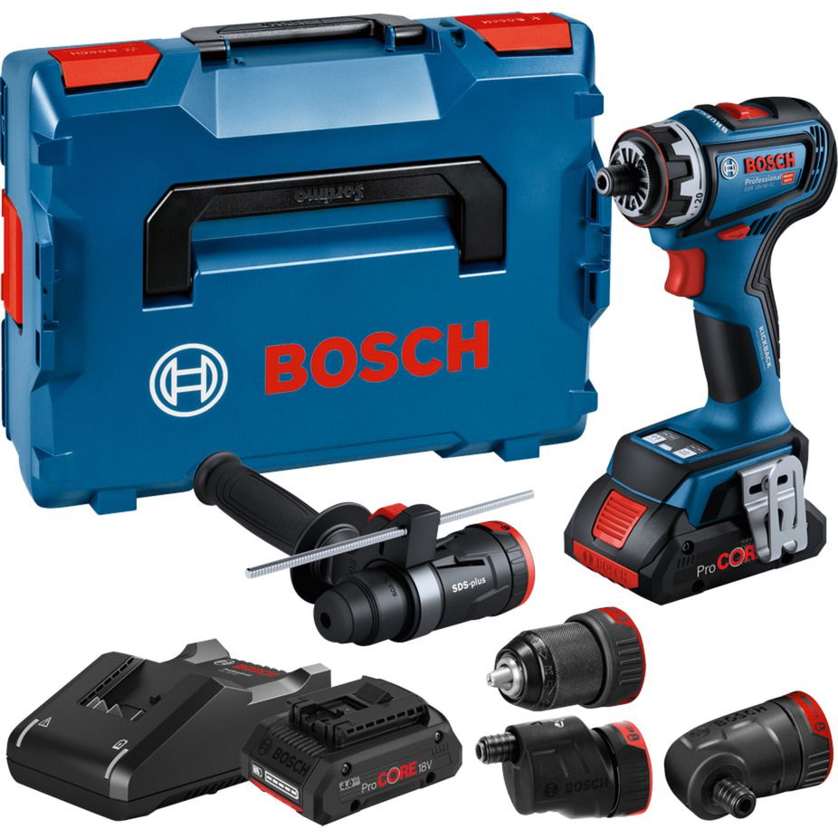 Akumuliatorinis suktuvas-gręžtuvas BOSCH PRO GSR 18V-90 FC (2x ProCORE18V 4.0Ah, L-BOXX)
