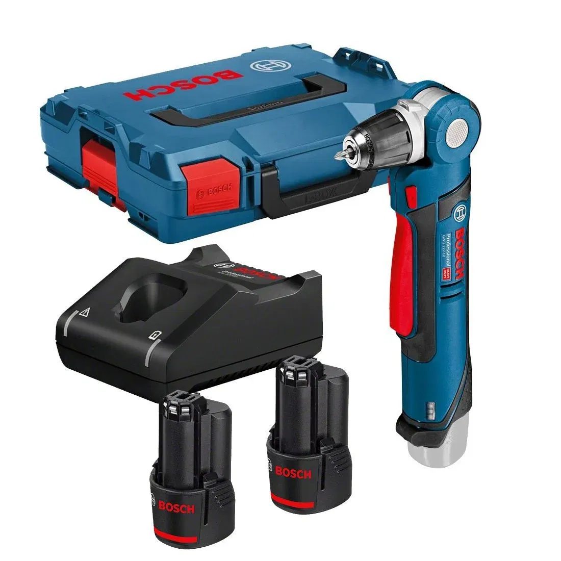 Akumuliatorinis kampinis gręžtuvas BOSCH PRO GWB 12V-10 (L-BOXX, 2x Li-ion baterijos 2,0Ah)