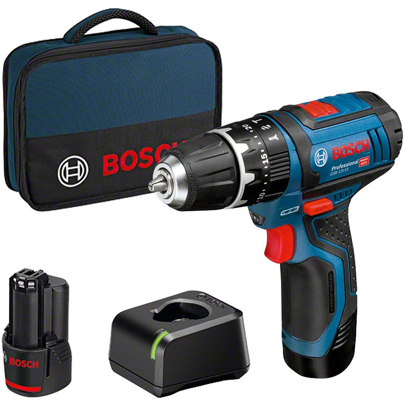 Akumuliatorinis smūginis gręžtuvas-suktuvas BOSCH PRO GSB 12V-15 (2x2.0Ah akum.)