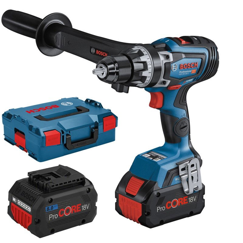 Akumuliatorinis suktuvas-gręžtuvas BOSCH PRO BITURBO GSR 18V-150 C, 18V (2x ProCORE18V 8.0Ah, Bluetooth modulis, L-BOXX)