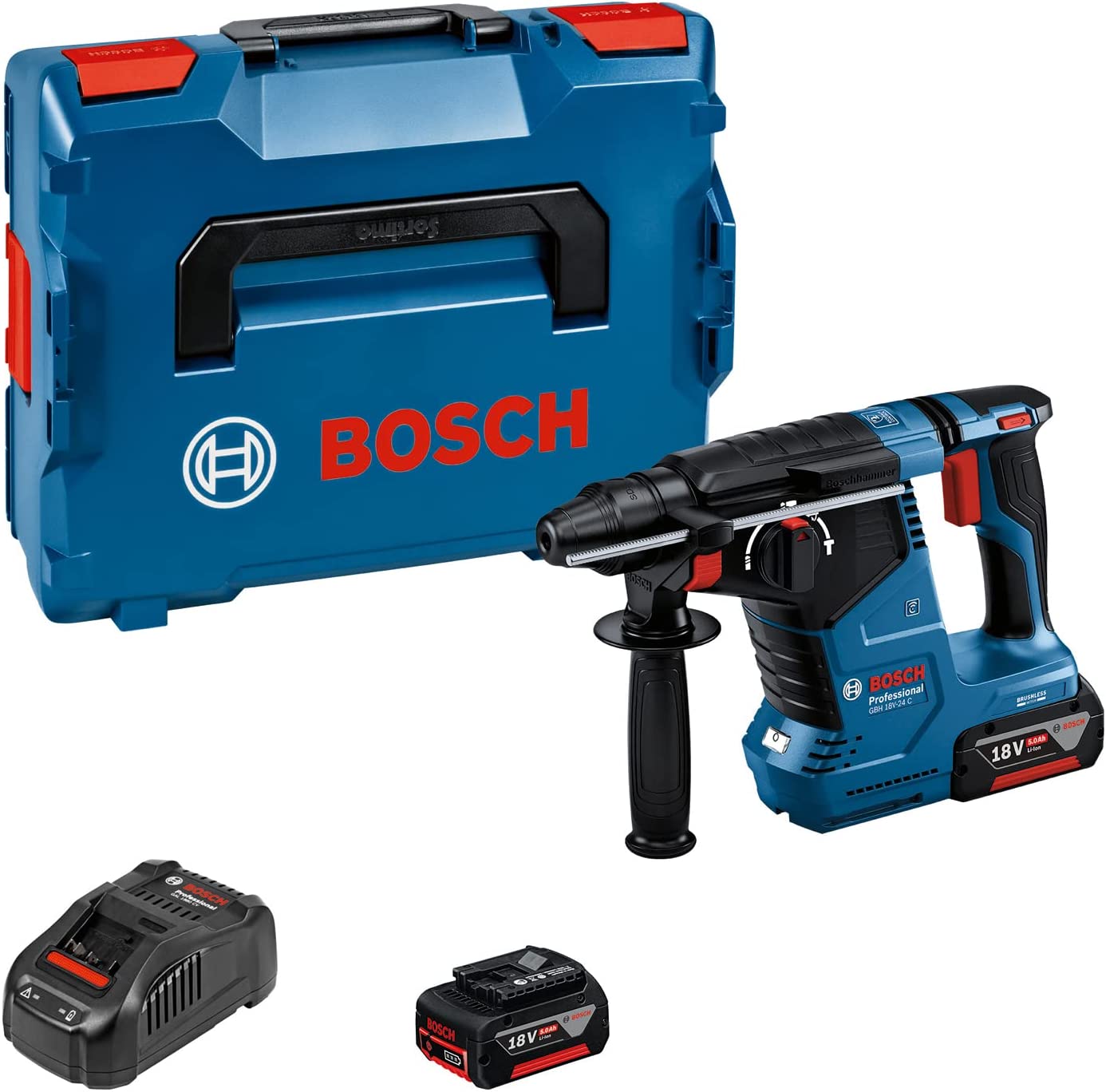 Akumuliatorinis perforatorius BOSCH PRO 18V-24 C, 18V (2x Li-Ion 5.0Ah, Bluetooth, L-BOXX)