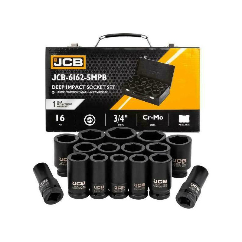 JCB-6162-5MPB JCB VIRŠUTINĖ DALIS YRA ILGA. 16 colių. 3/4" 6 kampų. (17-50 mm)
