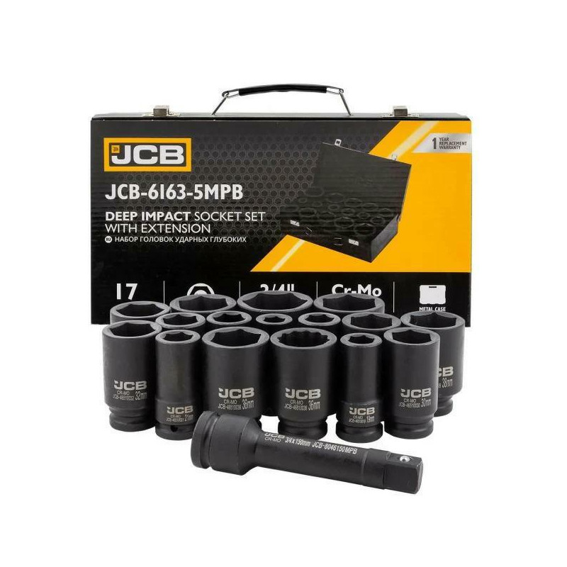 JCB-6163-5MPB JCB VIRŠUTINĖ DALIS YRA ILGA. 17el.3/4" 6 kampų. (17-50 mm)