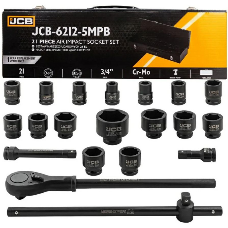 JCB-6212-5MPB JCB OVERHEAD SUCKS cpl. 21el.3/4" 6 kampų. (17-50 mm)
