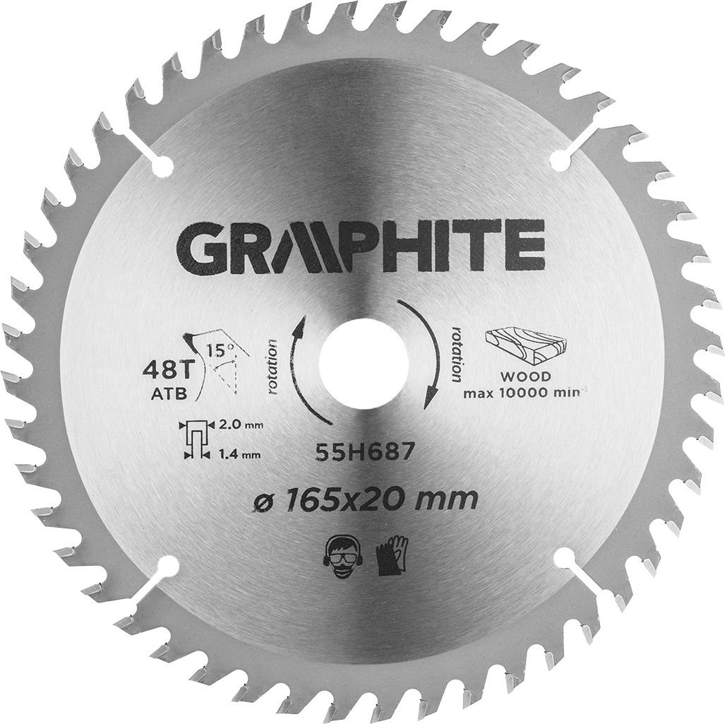Graphite Sawing blade (Pill saw blade, seed, 165 x 1.4 x 2.0 x 20 mm, 48 teeth)