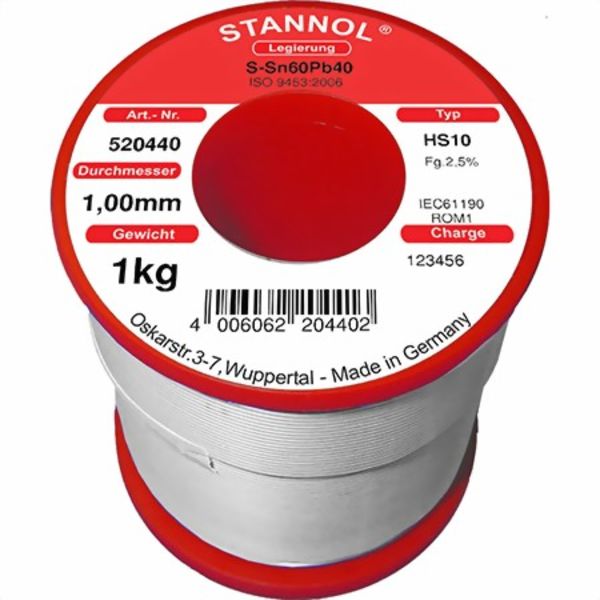 Lydmetalis Sn60Pb40 1.00mm 1000g su fliusu Stannol (tik profesionaliam naudojimui)