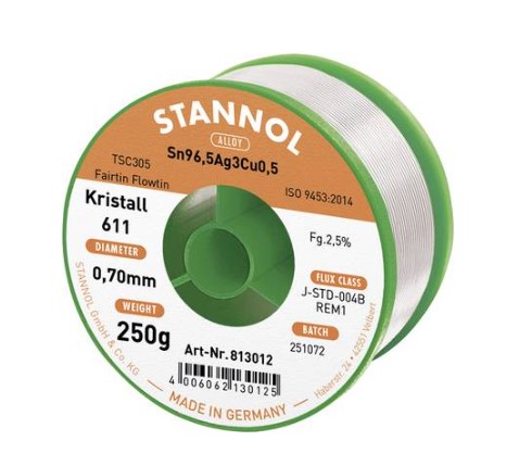 Lydmetalis Sn96,5/Ag3/Cu0,5 0.70mm 250g su fliusu Stannol