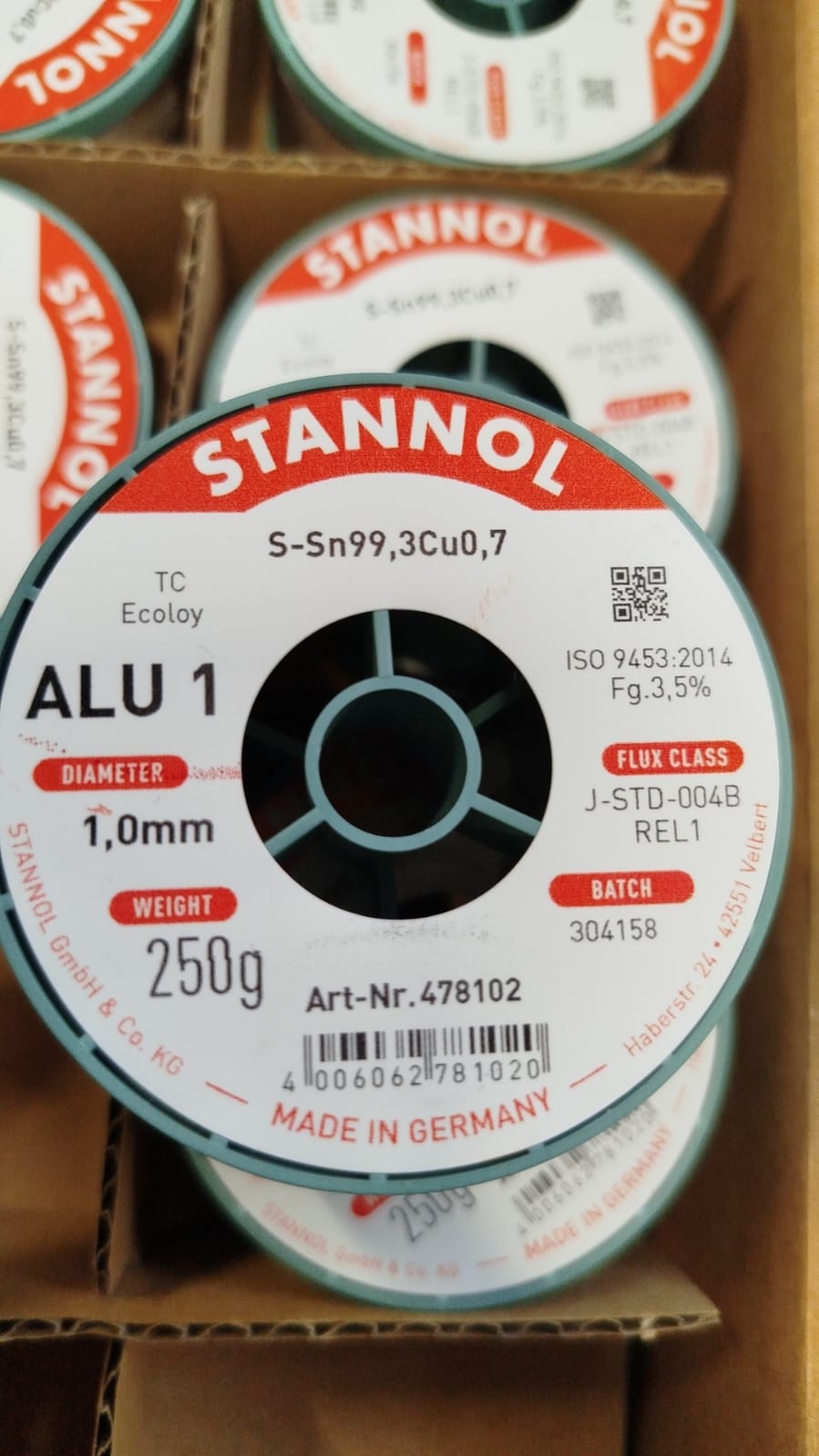 Lydmetalis Sn99.3Cu0.7 1.0mm 250g su fliusu 3.5% ALU1, Stannol