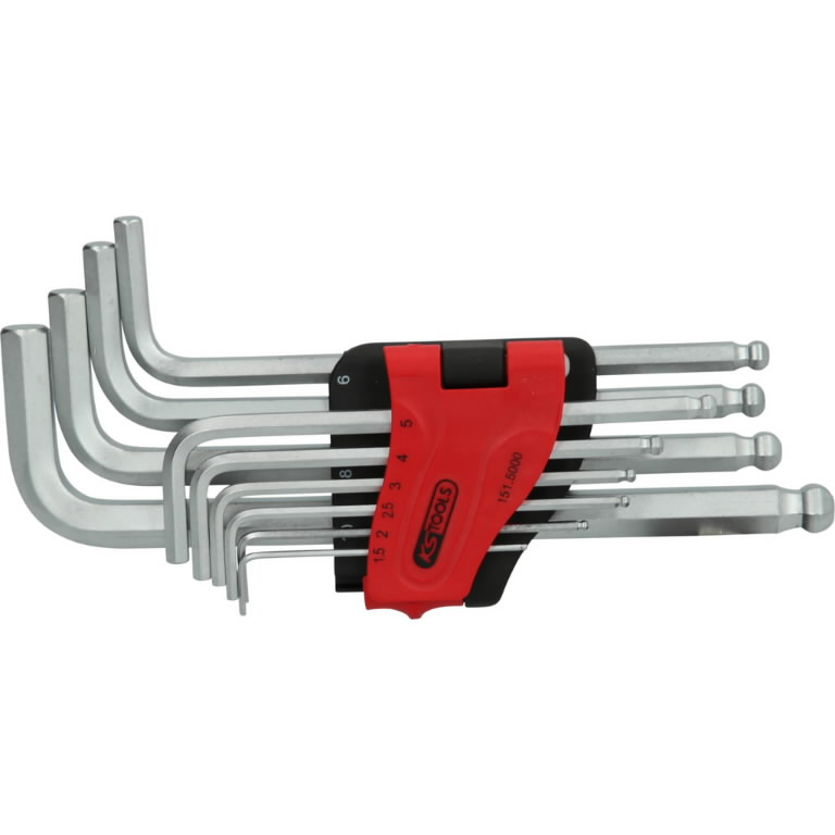 L-raktų šešiakampių komplektas 1,5-10mm, 10vnt, ilgi, KS Tools