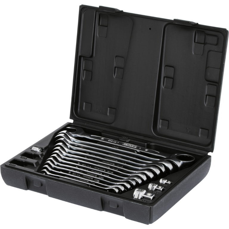 Kombinuotų terkšlinių raktų komplektas su adapteriais 16vnt, KS Tools