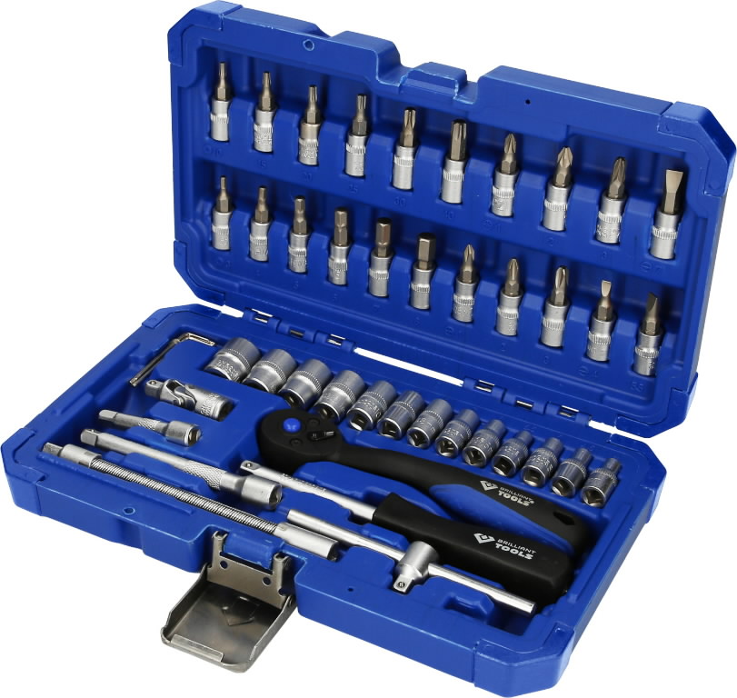 Galvučių komplektas 1/4", 46 vnt., Brilliant Tools