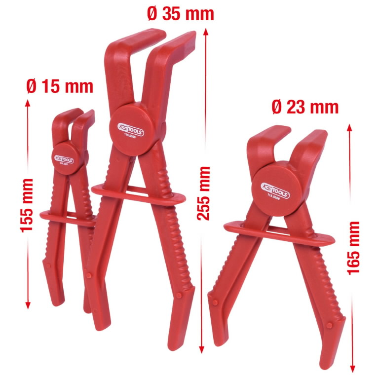 Žarnų užspaudimo replės 90°, 3 vnt, KS Tools