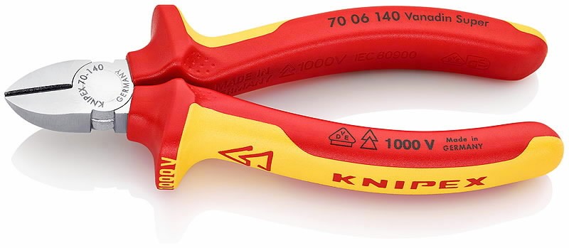 Žnyplės šoninio kirpimo, VDE, 140 mm, Knipex