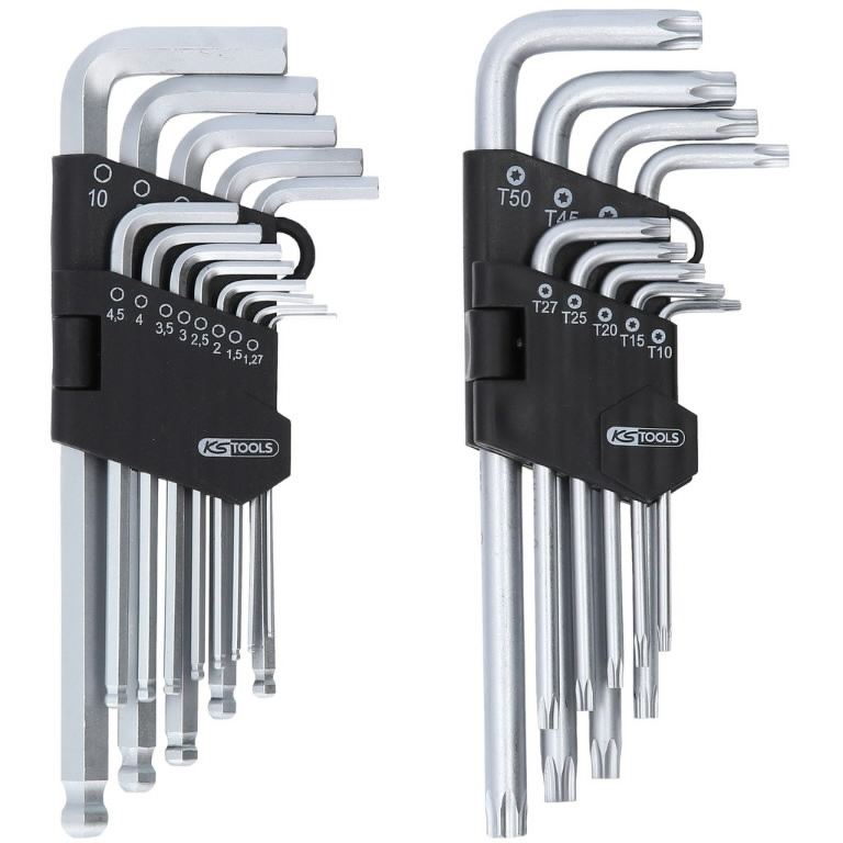 L-raktų šešiakampių ir Torx komplektas, 22 vnt., KS Tools