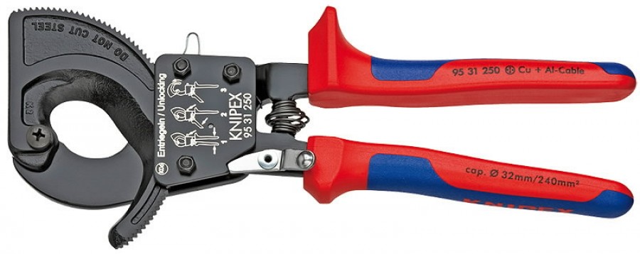 Kabelių kirpimo terkšlinės žirklės D32mm/240mm2, Knipex