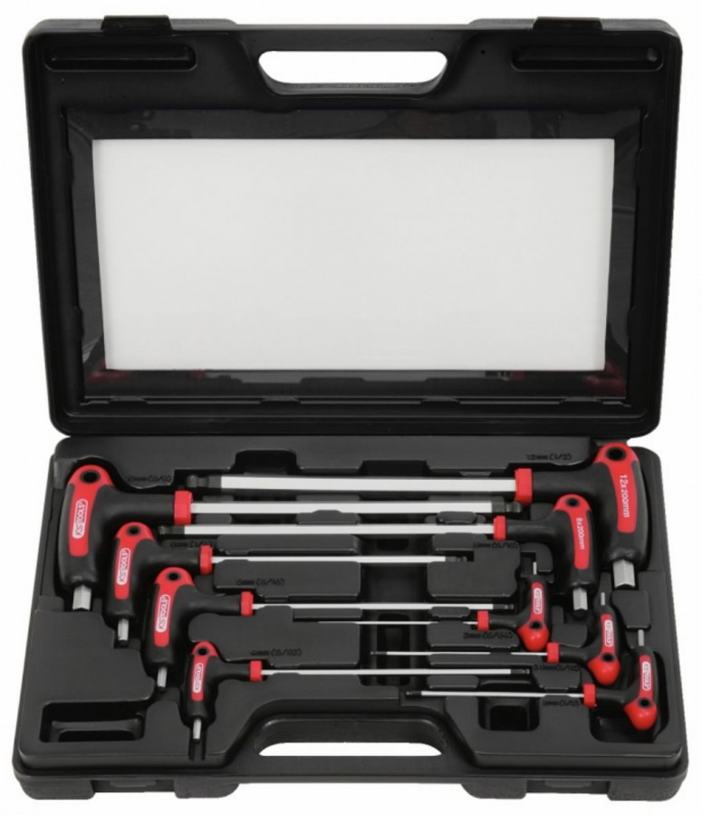 T- formos raktų komplektas, šešiakampiai HEX 2-12 mm, 9 vnt, KS Tools