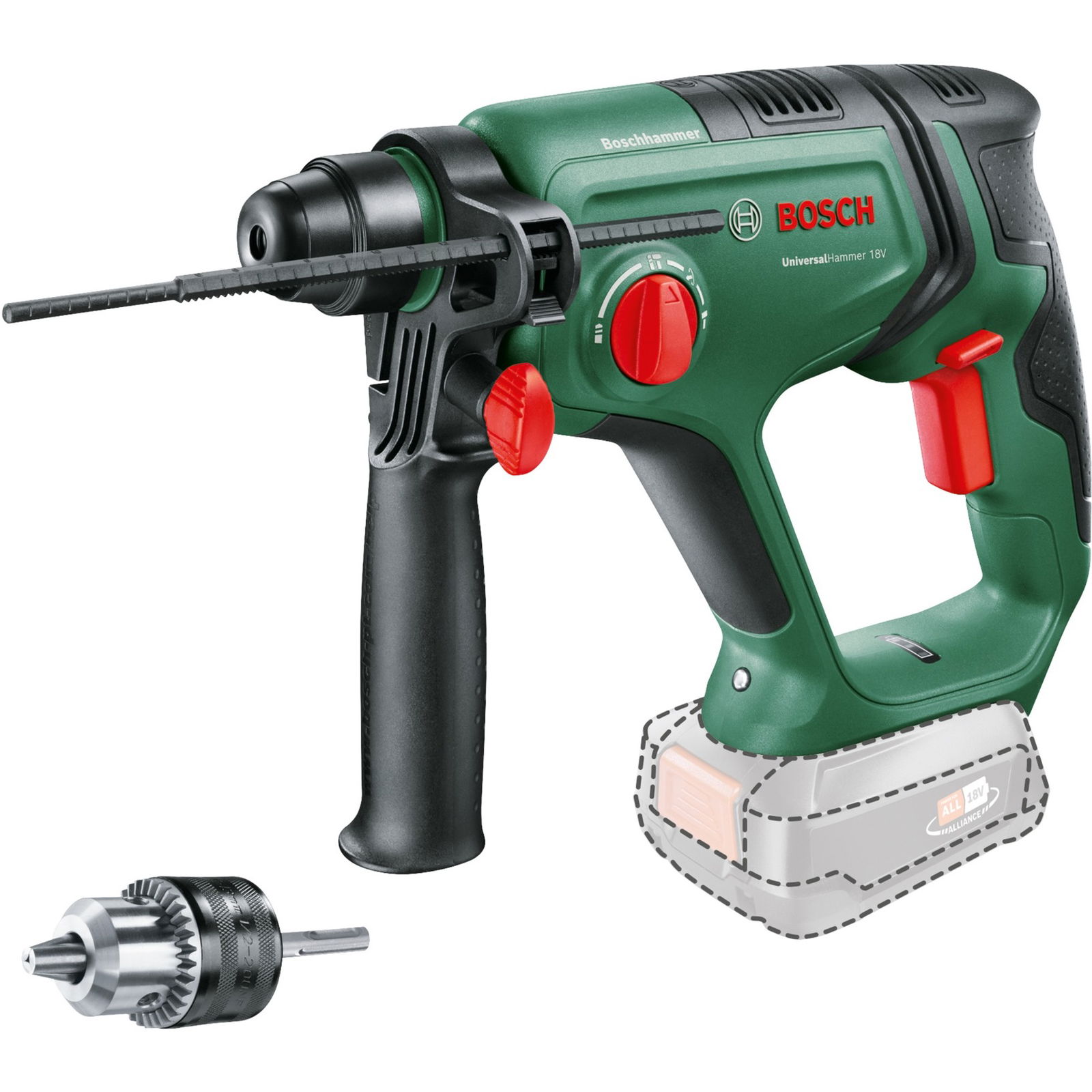 Akumuliatorinis perforatorius BOSCH UniversalHammer Solo, 18 V, 2 J, SDS-plus, be akumuliatoriaus