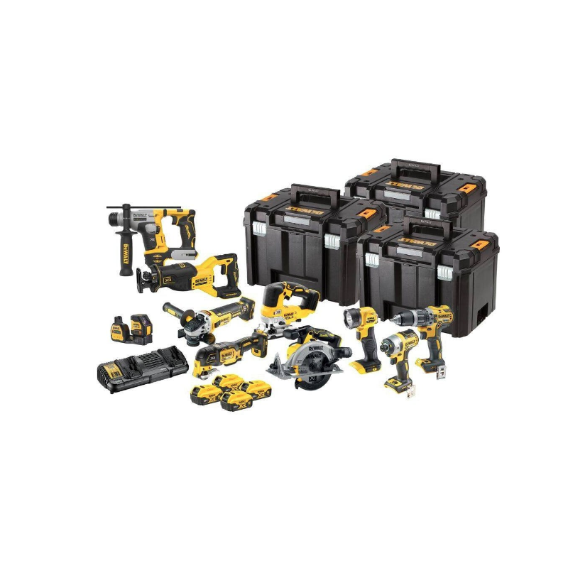 DCK1012P4T-QW DEWALT.COMBO 18V RINKINYS DCK1012P4T (DCD796, DCF887, DCS565, DCS382, DCS356, DCS334, DCH172, DCG405, DCE088NG18, DCL040) 4x5.0Ah 3xTSTAK