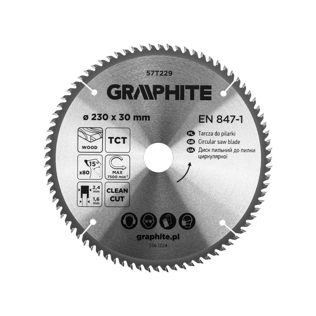 Medžio pjovimo diskas GRAPHITE, 230 x 2,4 x 30 mm, 80 dantų, TCT