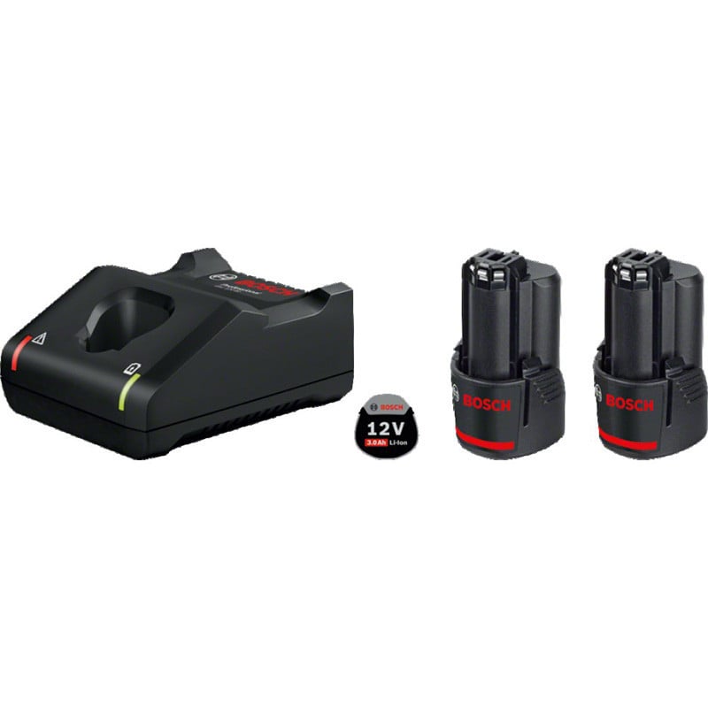 Bosch baterijų ir įkroviklio komplektas: 2 x GBA 12V 3.0 Ah + GAL 12V-40, 1600A019RD