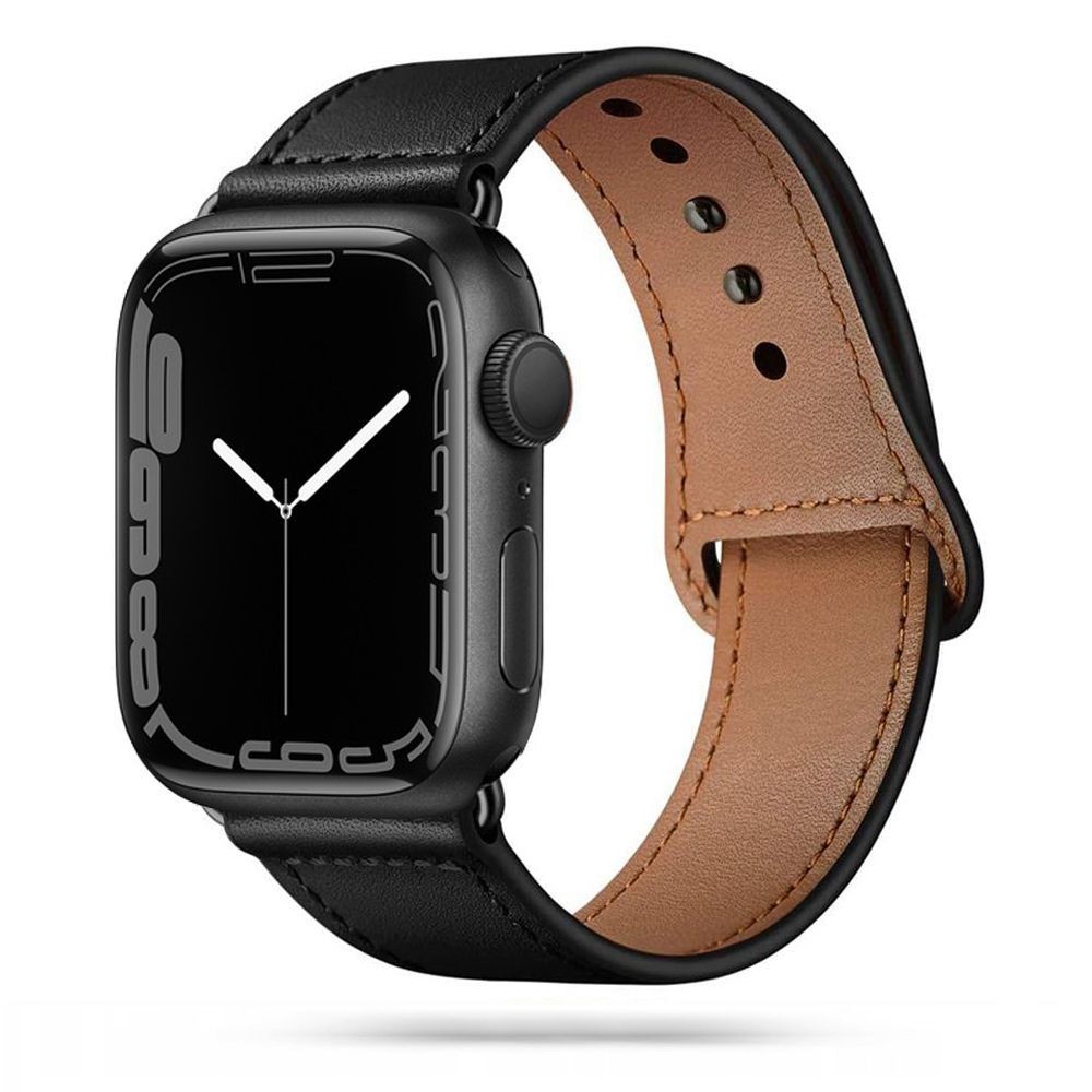 Juoda apyrankė "Tech-Protect Leatherfit" laikrodžiui Apple Watch 4 / 5 / 6 / 7 / 8 / 9 / SE (38 / 40 / 41 MM)