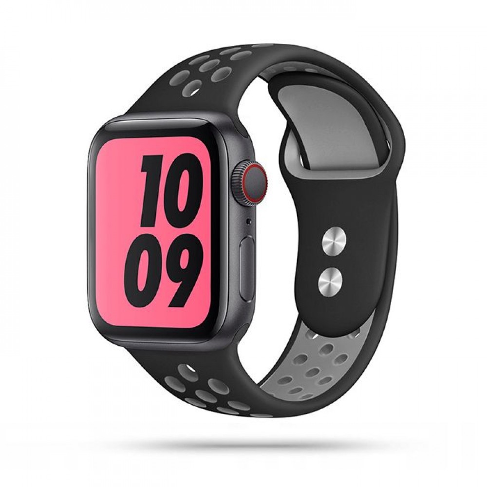 Juoda-pilka apyrankė "Tech-Protect Softband" laikrodžiui Apple Watch 4 / 5 / 6 / 7 / 8 / 9 / SE / ULTRA 1 / 2 (42 / 44 / 45 / 49 MM)