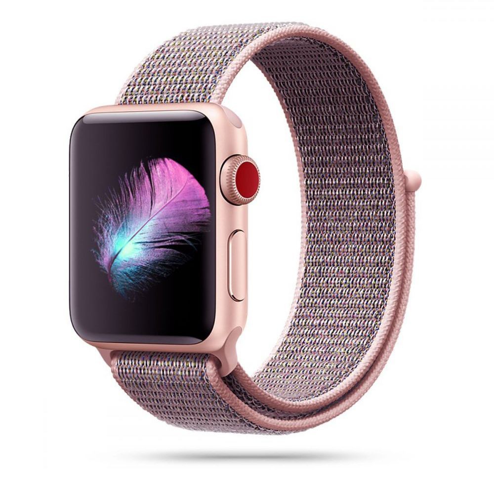 Rausva apyrankė Tech-Protect "Nylon" laikrodžiui Apple Watch 4 / 5 / 6 / 7 / 8 / 9 / 10 / SE (38 / 40 / 41 / 42 MM)