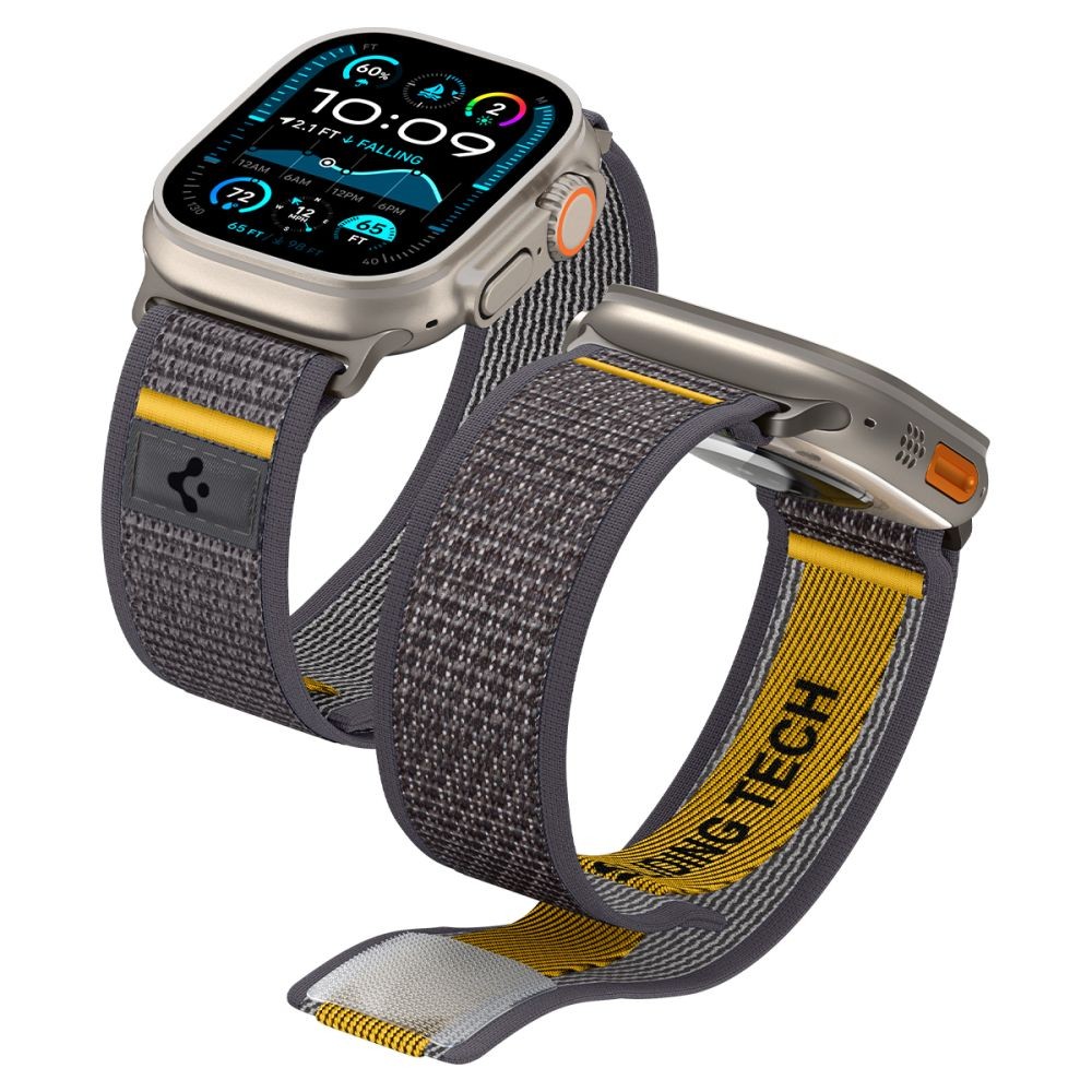 Pilkas tekstilinis dirželis "Spigen Athlex Air" laikrodžiui Apple Watch 6 / 7 / 8 / 9 / 10 / SE / ULTRA 1 / 2 (44 / 45 / 46 / 49 MM)