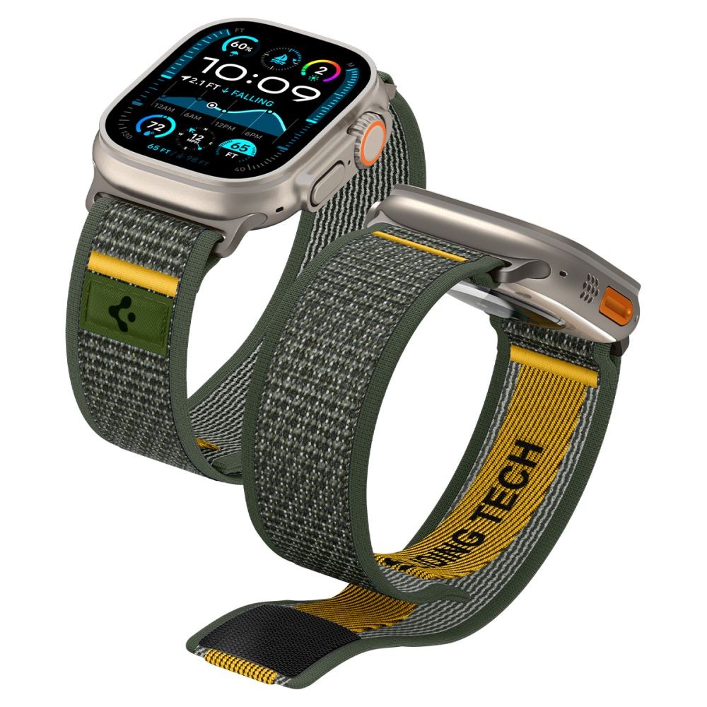 Žalias tekstilinis dirželis "Spigen Athlex Air" laikrodžiui Apple Watch 6 / 7 / 8 / 9 / 10 / SE / ULTRA 1 / 2 (44 / 45 / 46 / 49 MM)