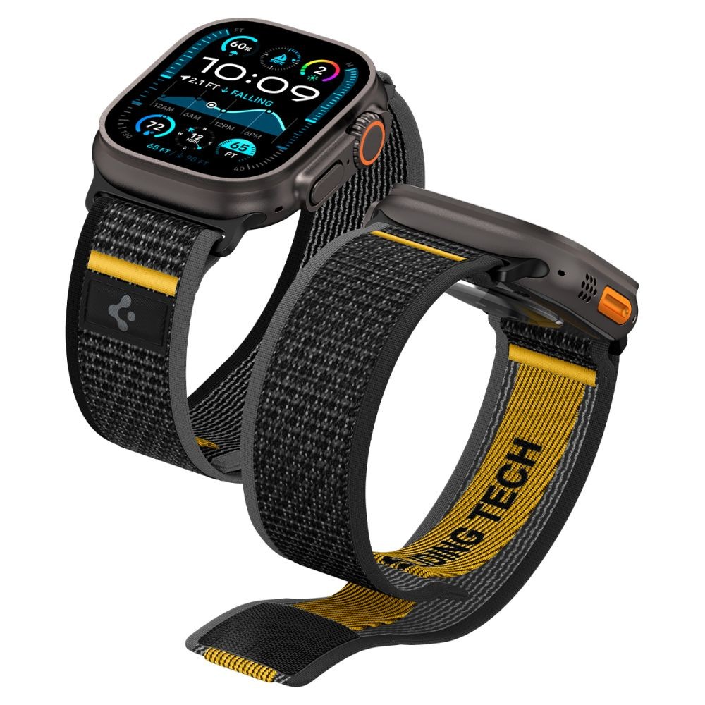 Juodas tekstilinis dirželis "Spigen Athlex Air" laikrodžiui Apple Watch 6 / 7 / 8 / 9 / 10 / SE / ULTRA 1 / 2 (44 / 45 / 46 / 49 MM)