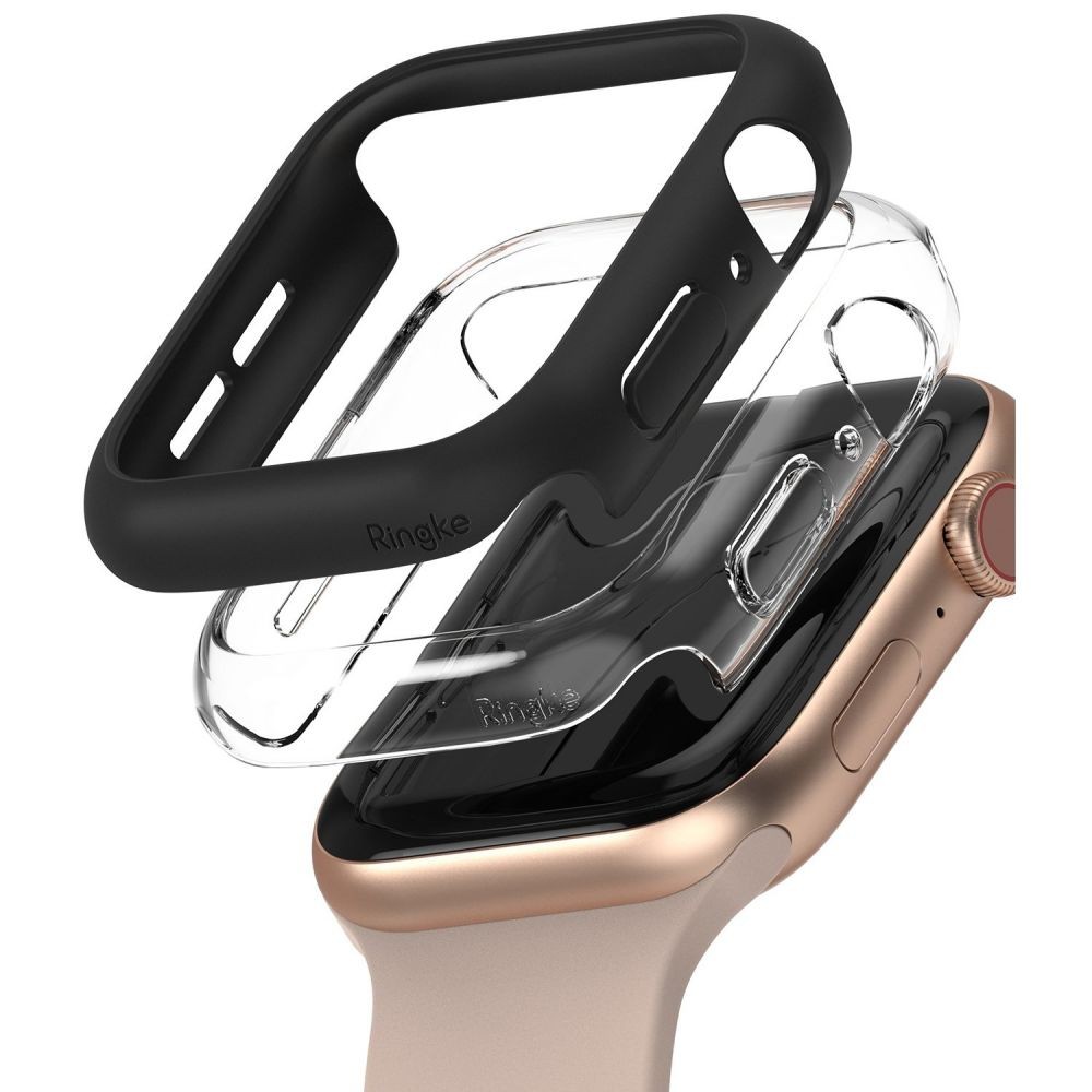 Dėklai (2vnt) laikrodžiui Apple Watch 4 / 5 / 6 / SE (40 MM) juodas/skaidrus "RINGKE SLIM"