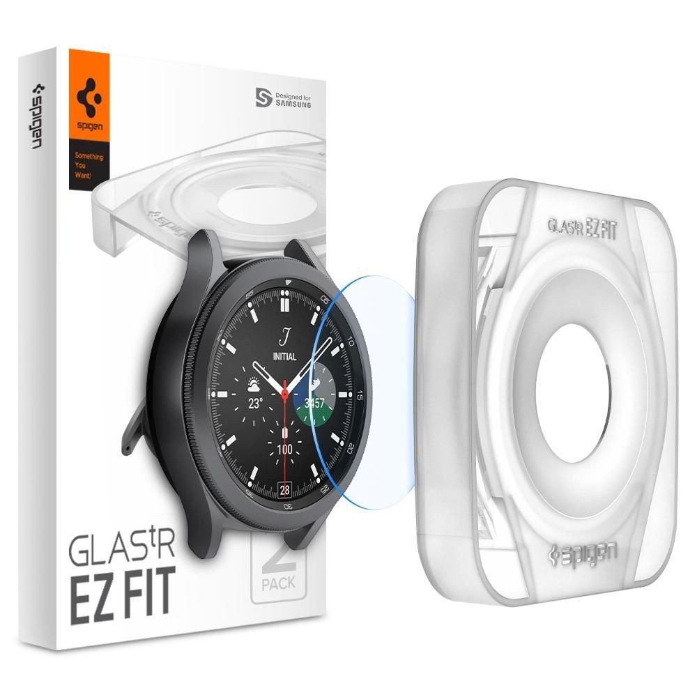 Apsauginis stiklas "SPIGEN GLAS.TR ”EZ FIT” (2-vnt) su montavymo rėmeliu laikrodžiui Galaxy Watch 4 Classic (46 MM)