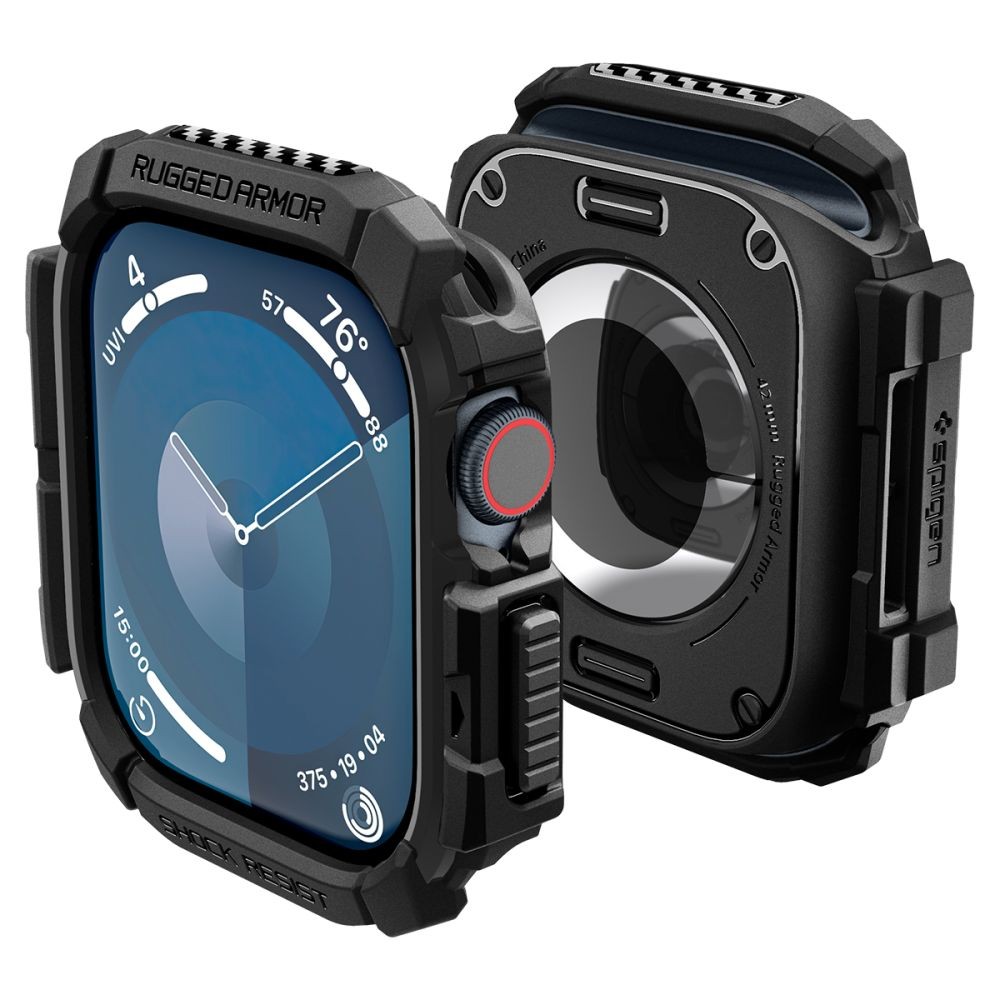 Juodas dėklas "Spigen Rugged Armor" laikrodžiui Apple Watch 10 (42 MM)