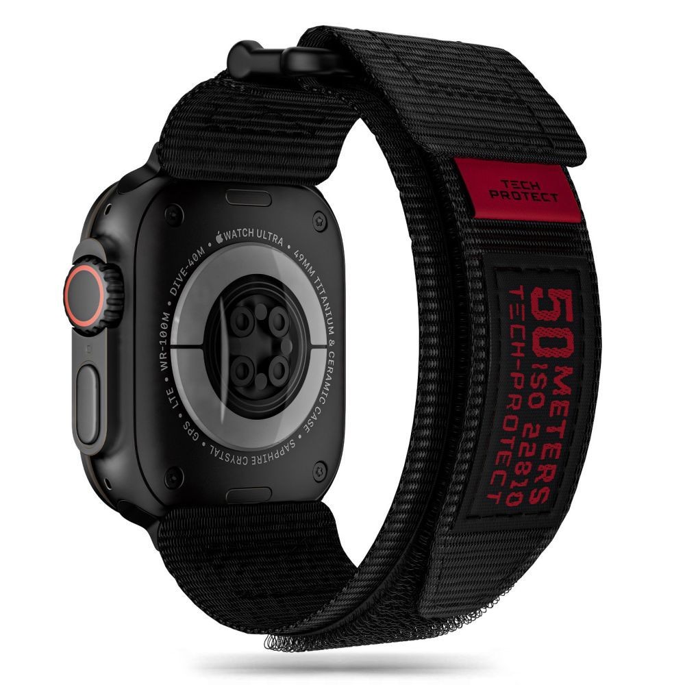 Juodos spalvos tekstilinis dirželis "Tech-Protect Scout Pro" laikrodžiui Apple Watch 4 / 5 / 6 / 7 / 8 / 9 / SE / Ultra 1 / 2 (42 / 44 / 45 / 49 MM)