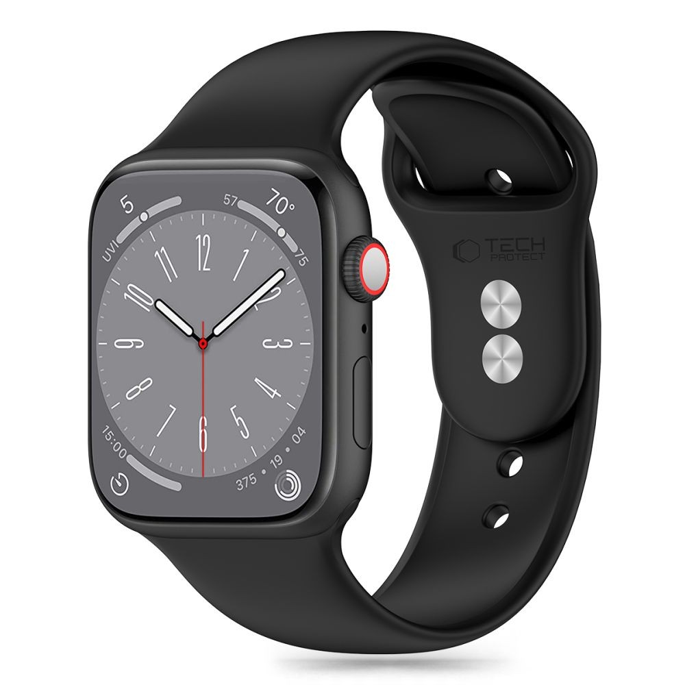 Juodos spalvos apyrankė "Tech-Protect Silicone" laikrodžiui Apple Watch 4 / 5 / 6 / 7 / 8 / 9 / 10 / SE (38 / 40 / 41/ 42 MM)