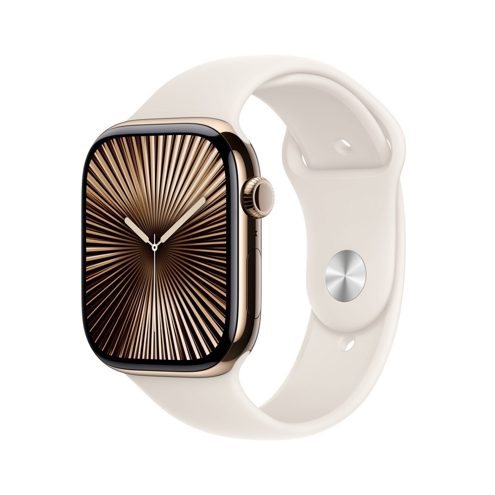 Apple Watch Series 10 GPS + Cellular 46mm Gold Titanium Case with Starlight Sport Band - S/M - MWYX3ET/A