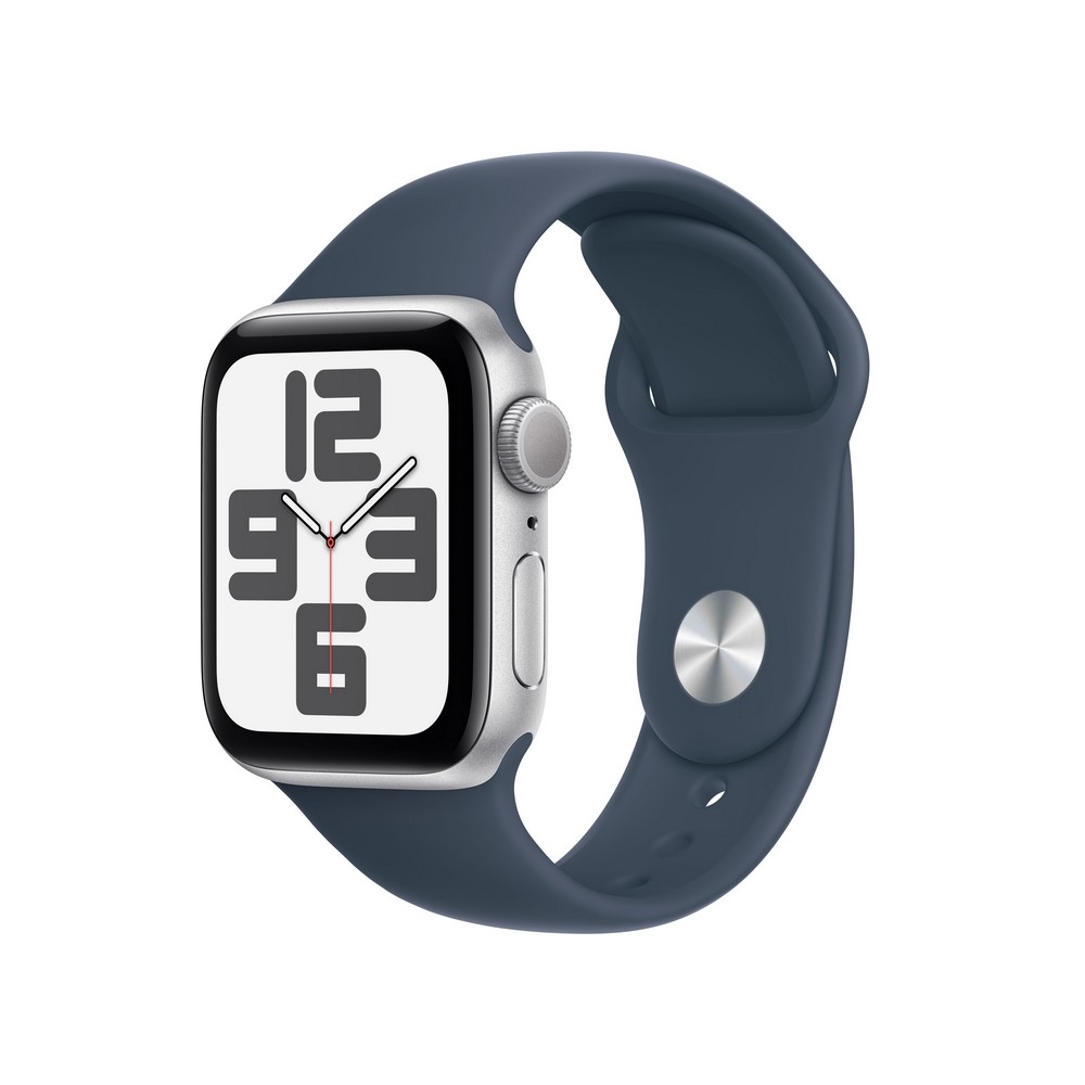 Apple Watch SE GPS 40mm Silver Aluminium Case with Storm Blue Sport Band - M/L - MRE23ET/A