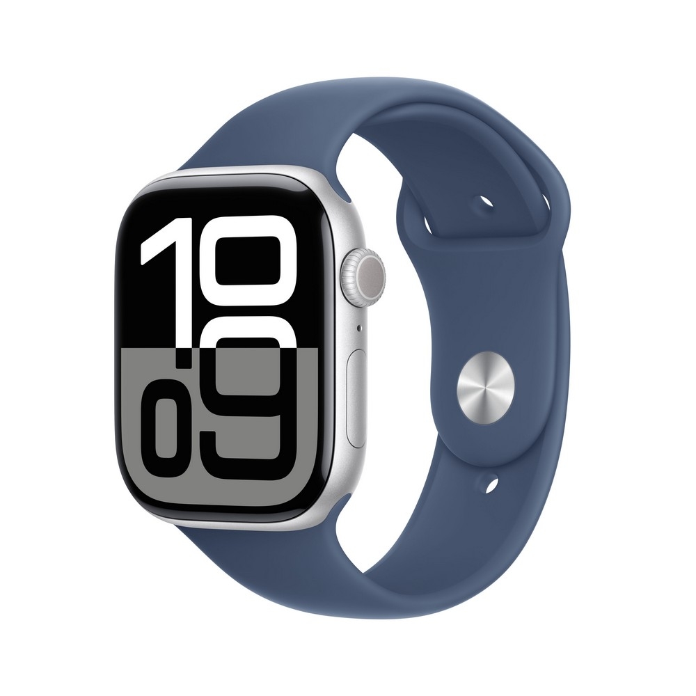 Apple Watch Series 10 GPS + Cellular 46mm Silver Aluminium Case with Denim Sport Band - M/L - MWY13ET/A