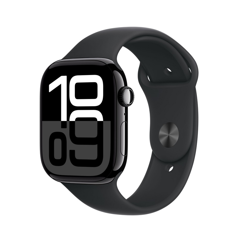 Apple Watch Series 10 GPS + Cellular 46mm Jet Black Aluminium Case with Black Sport Band - S/M - MWY33ET/A