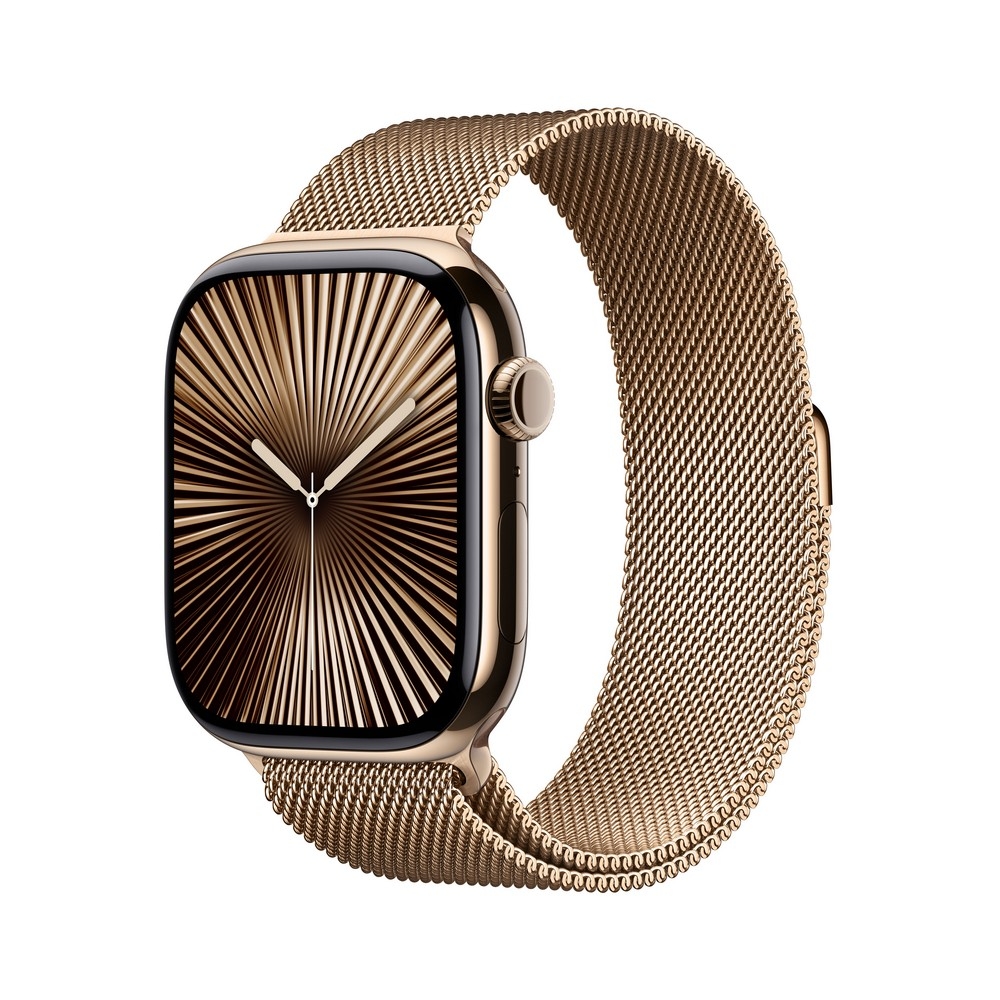 Apple Watch Series 10 GPS + Cellular 46mm Gold Titanium Case with Gold Milanese Loop - S/M - MC7T4ET/A