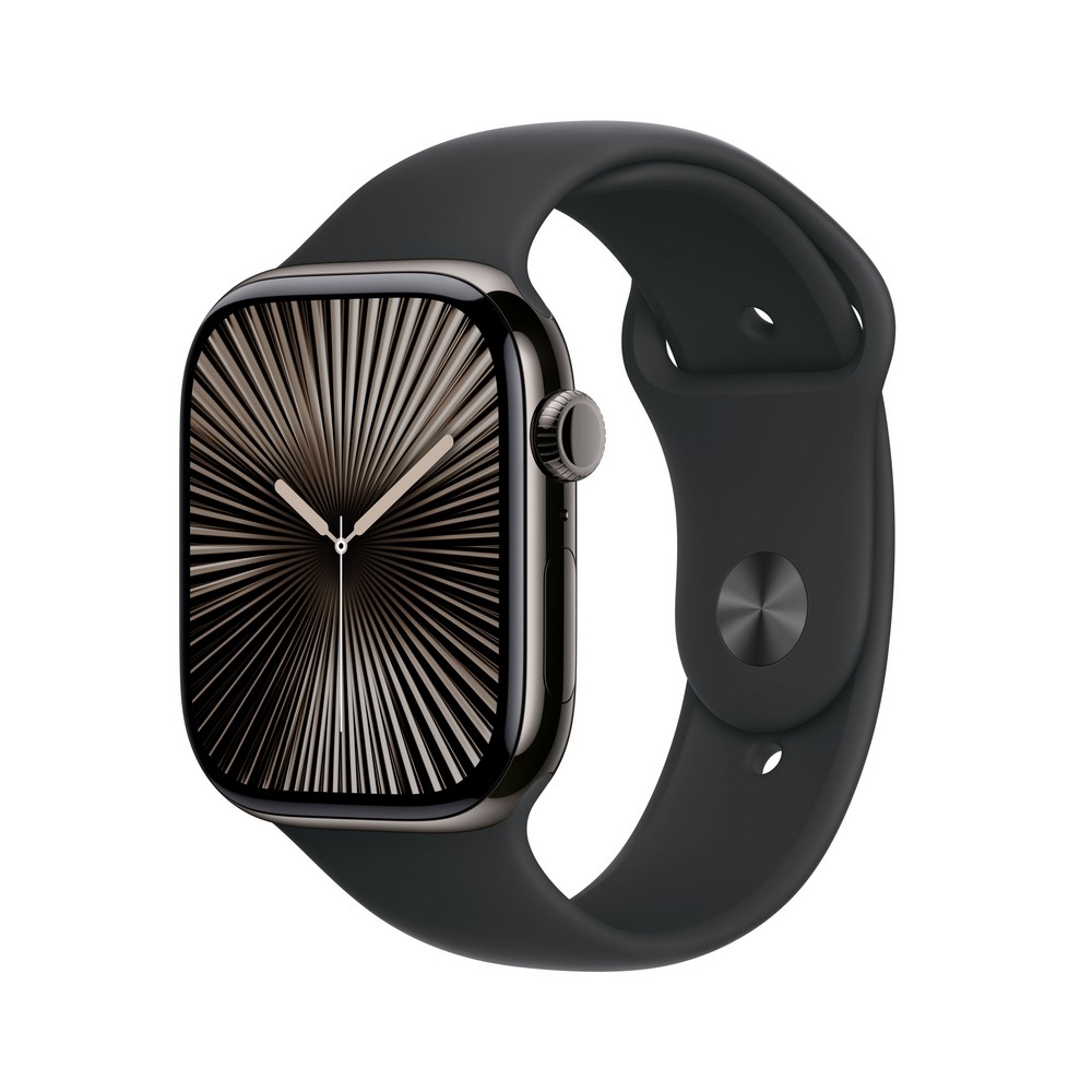 Apple Watch Series 10 GPS + Cellular 46mm Slate Titanium Case with Black Sport Band - M/L - MWYE3ET/A