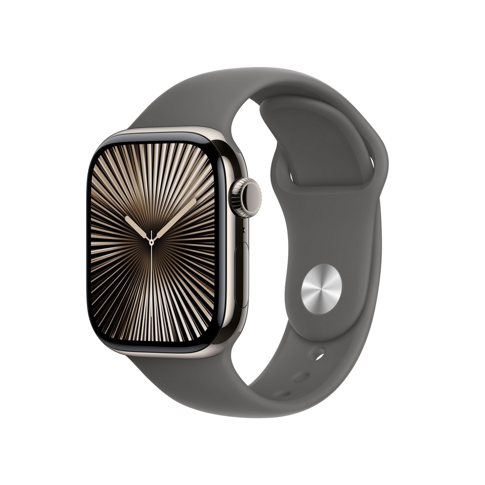 Apple Watch Series 10 GPS + Cellular 42mm Natural Titanium Case with Stone Grey Sport Band - M/L - MWXE3ET/A
