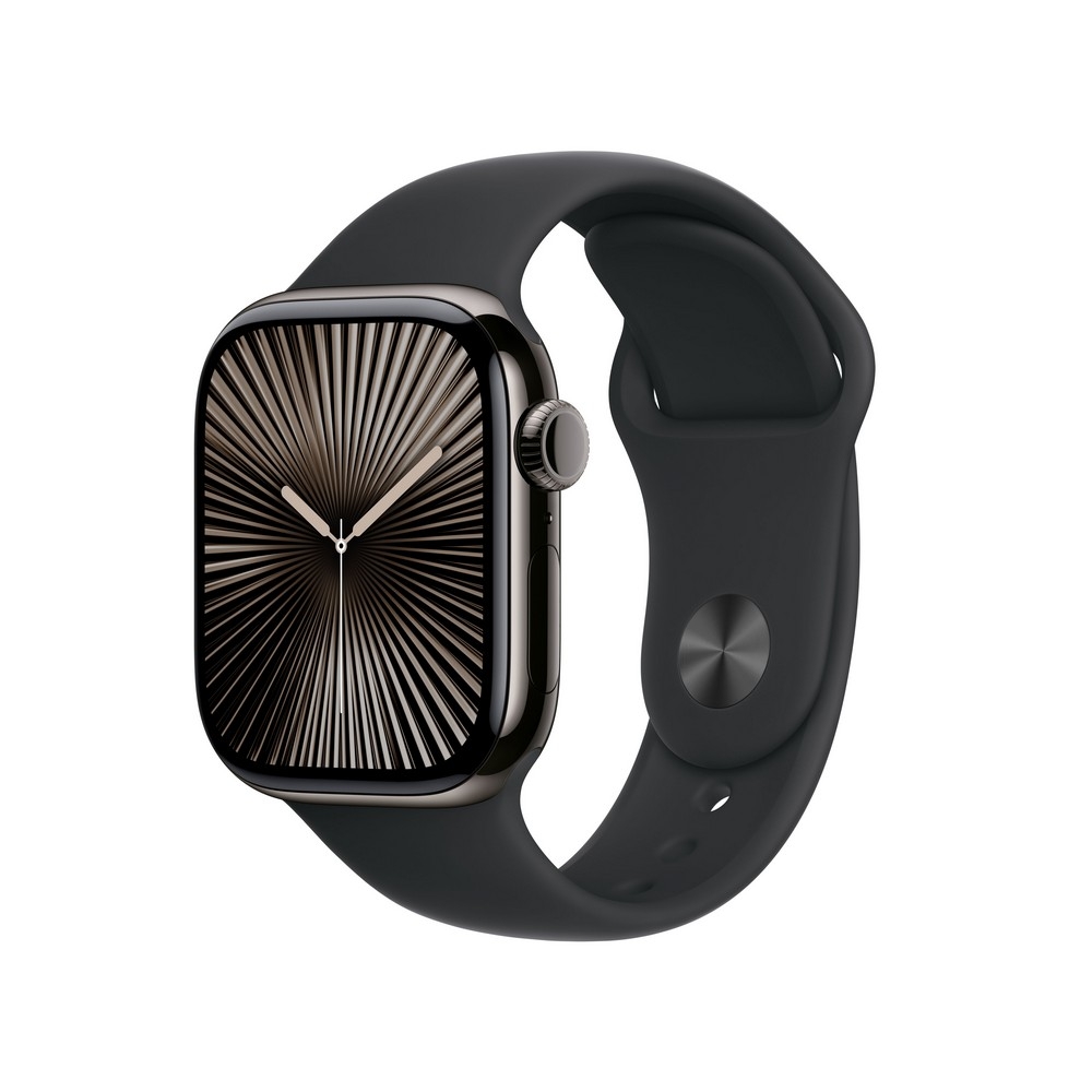 Apple Watch Series 10 GPS + Cellular 42mm Slate Titanium Case with Black Sport Band - M/L - MWXH3ET/A