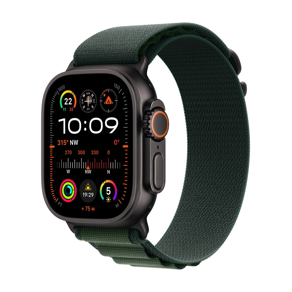 Apple Watch Ultra 2 GPS + Cellular 49mm Black Titanium Case with Dark Green Alpine Loop - Large - MX4T3UL/A