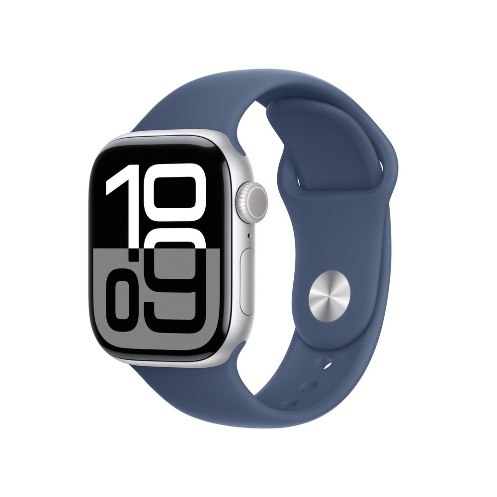 Apple Watch Series 10 GPS + Cellular 42mm Silver Aluminium Case with Denim Sport Band - S/M - MWX33ET/A