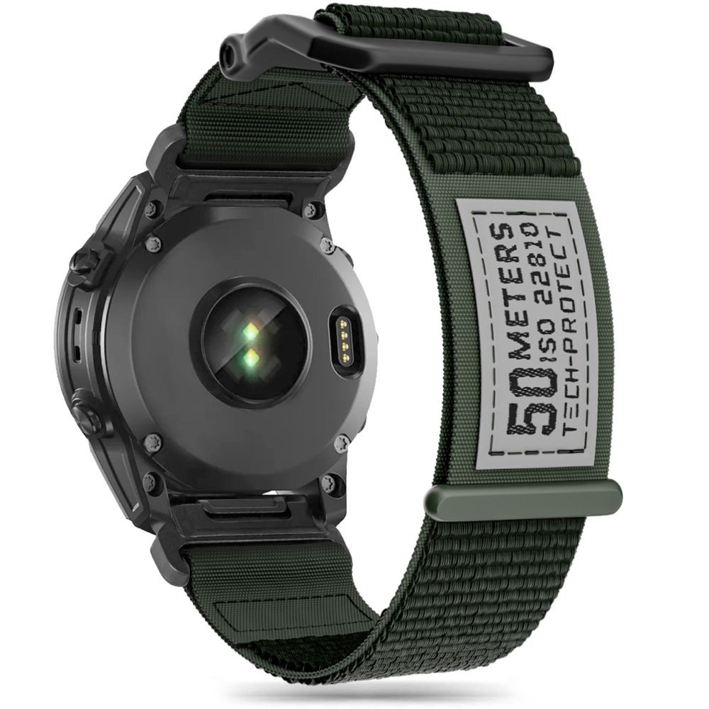 Žalios spalvos tekstilinis dirželis "Tech-Protect Scout" laikrodžiui Garmin Fenix 3 / 5X / 3HR / 5X PLUS / 6X / 6X PRO / 7X