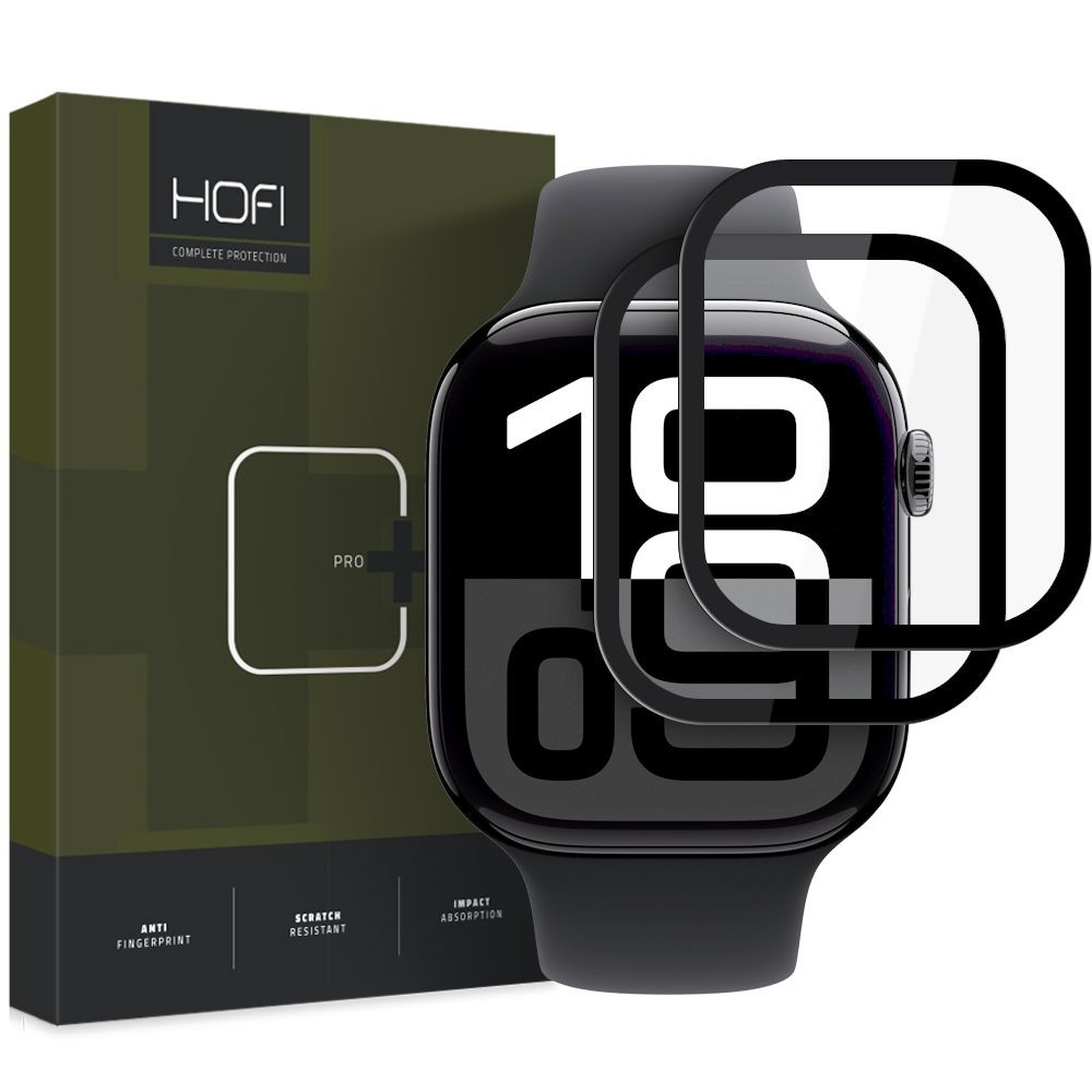 Juodas apsauginis stiklas ''Hofi Hybrid Pro+" (2 vnt.) laikrodžiui Apple Watch 10 (46 MM)