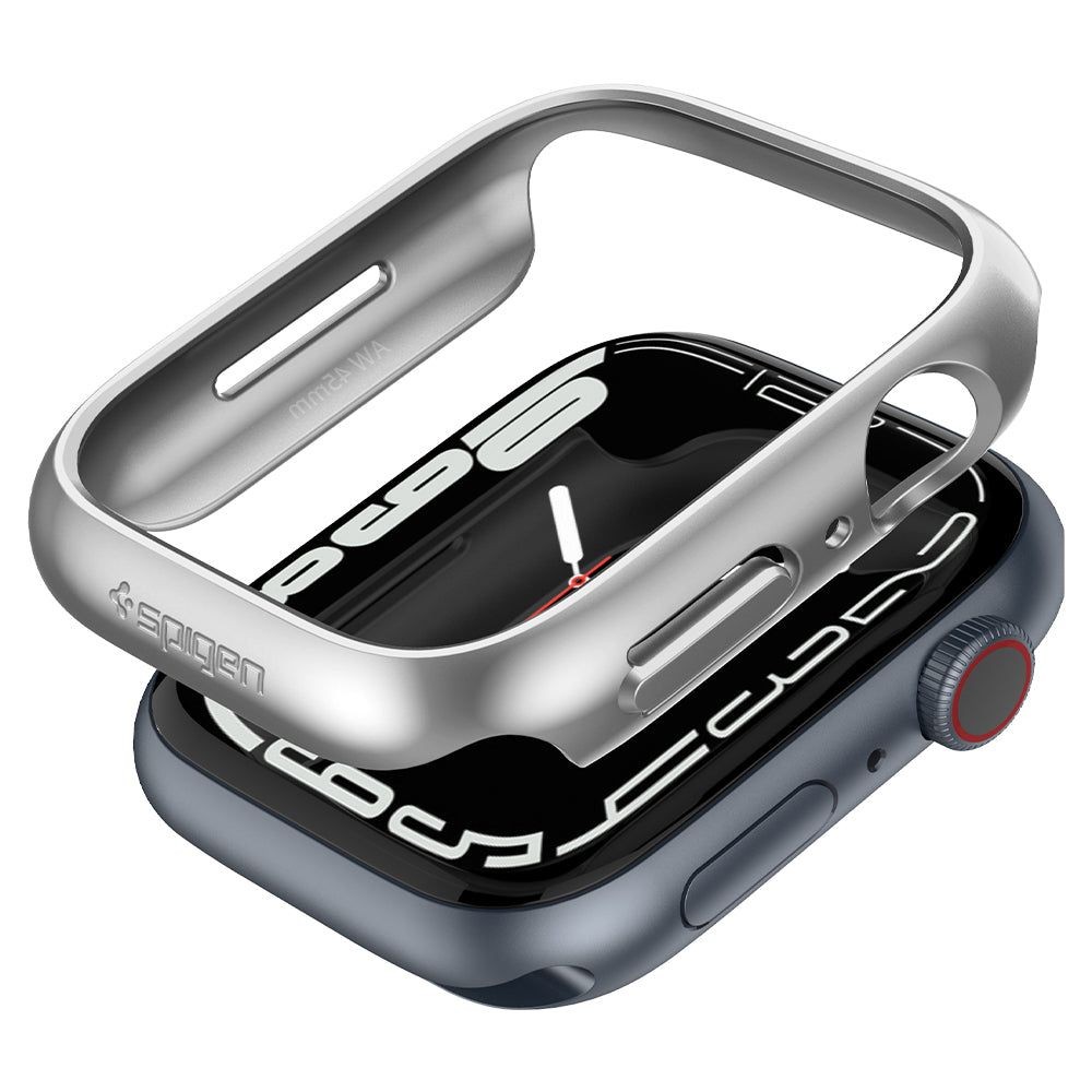 Sidabro spalvos dėklas laikrodžiui Apple Watch 7 (45MM) "Spigen Thin Fit"